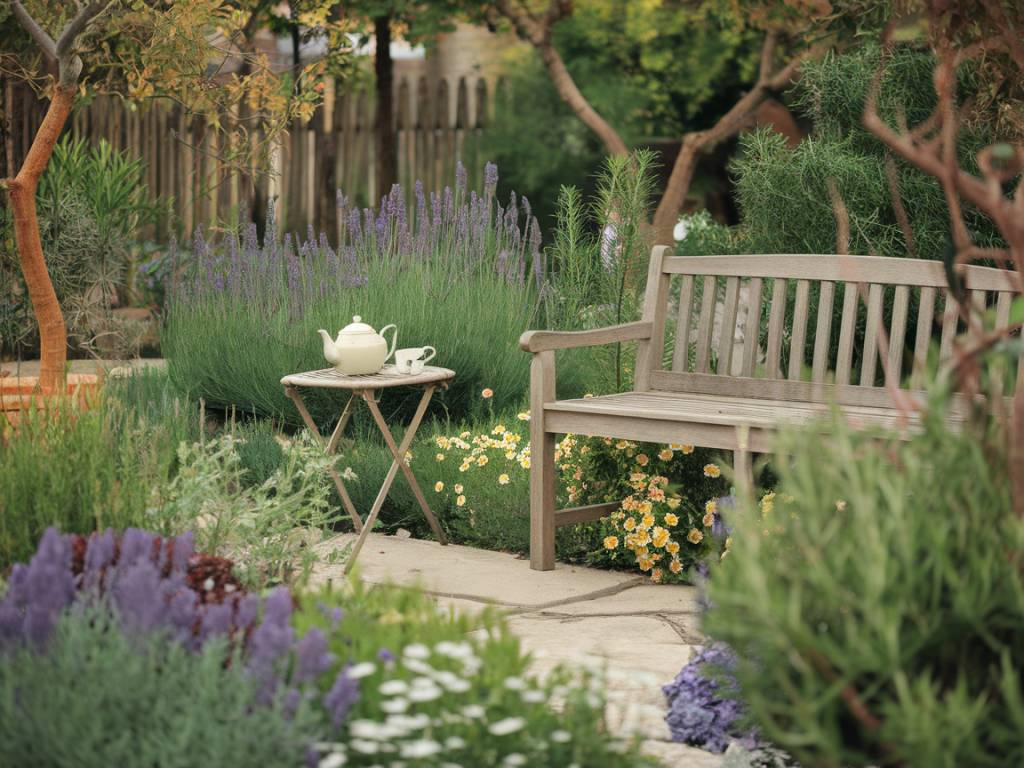 "Créer un coin détente au jardin avec des plantes apaisantes et une décoration nature"